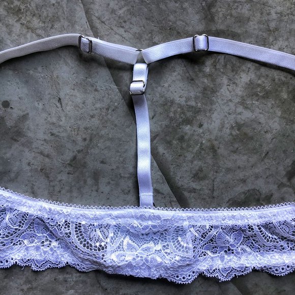 Chalone white lace sides racerback front close padded push up tshirt bra Sz 32B - Picture 4 of 4